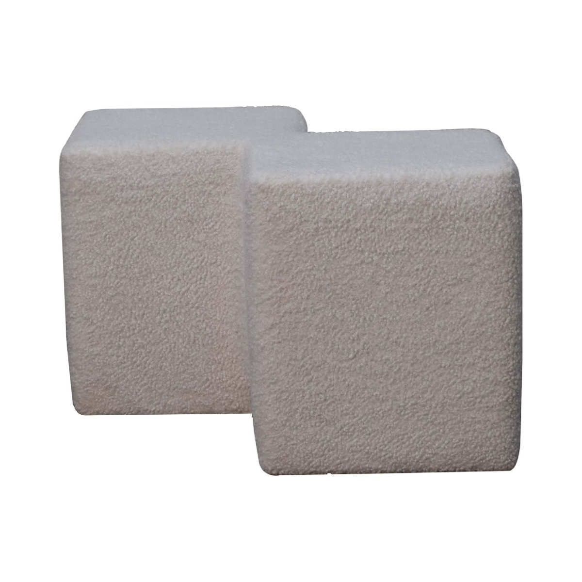 Artisan Furniture Twin Footstool in Solid Wood with White Boucle Upholstery – Seats Two, Contemporary, White