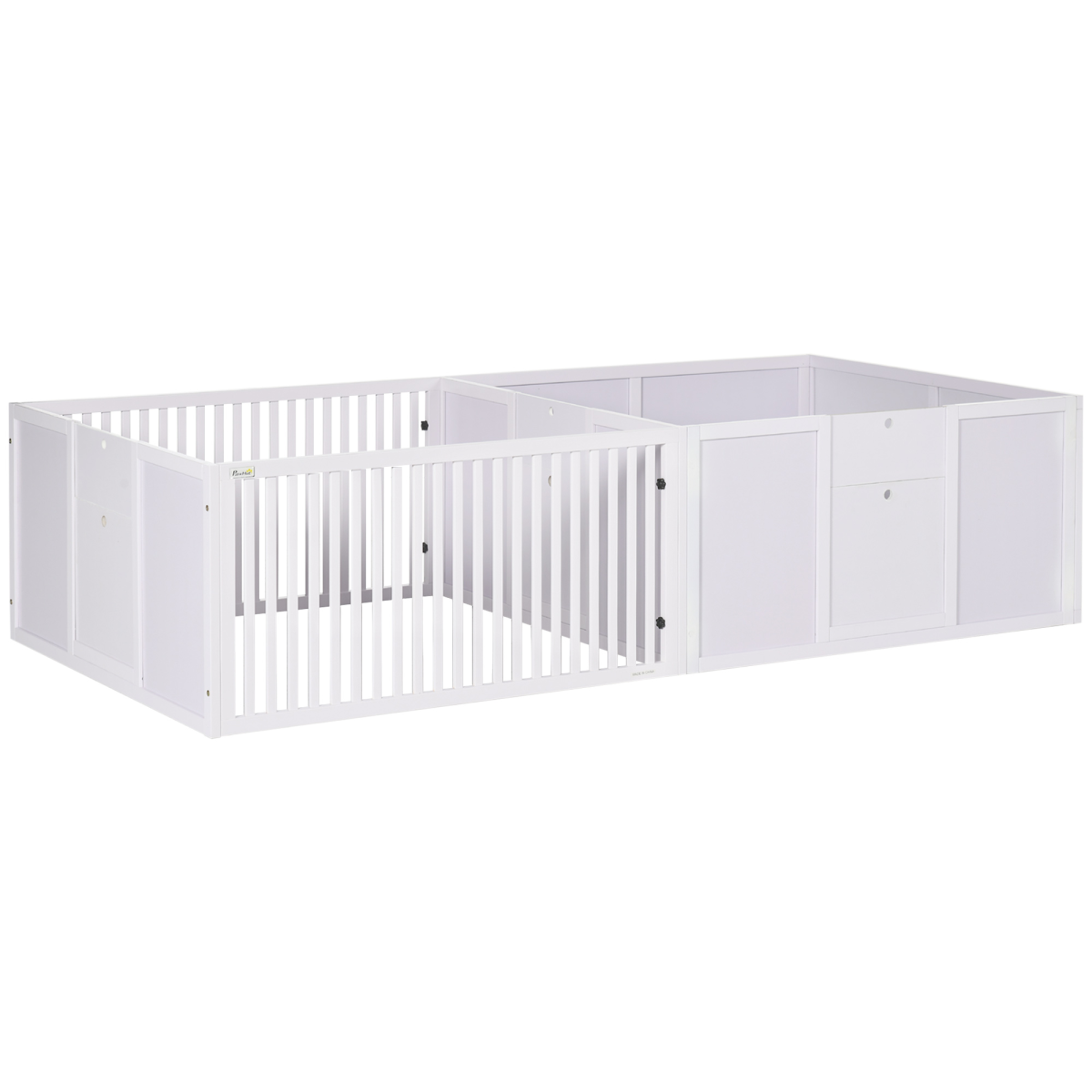 PawHut 7 Panel Puppy Pen with Three Doors – Indoor Two-Room Dog Playpen, White
