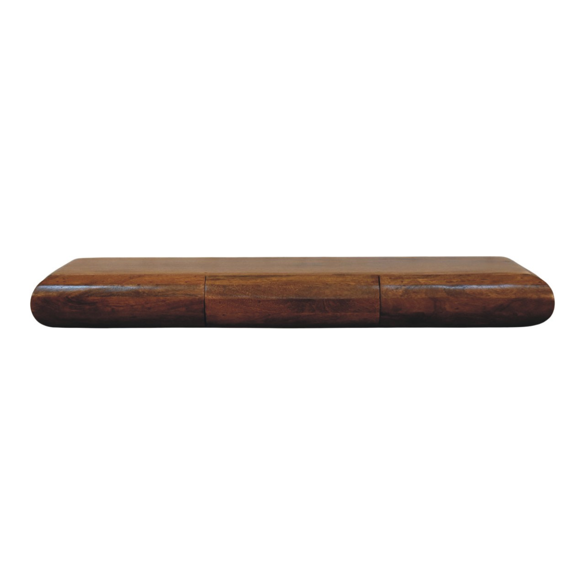 Artisan Furniture Solis Solid Mango Wood Wall-Mounted Console with Hidden Drawers – Curved Edge, Amber Oak