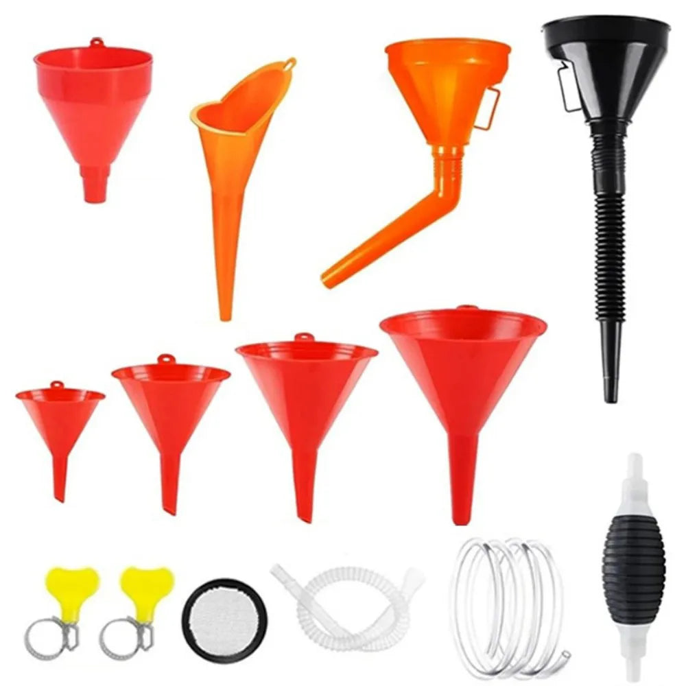 10 Piece Fuel & Oil Funnel Set – Flexible Spouts, Filters & Manual Transfer Pump