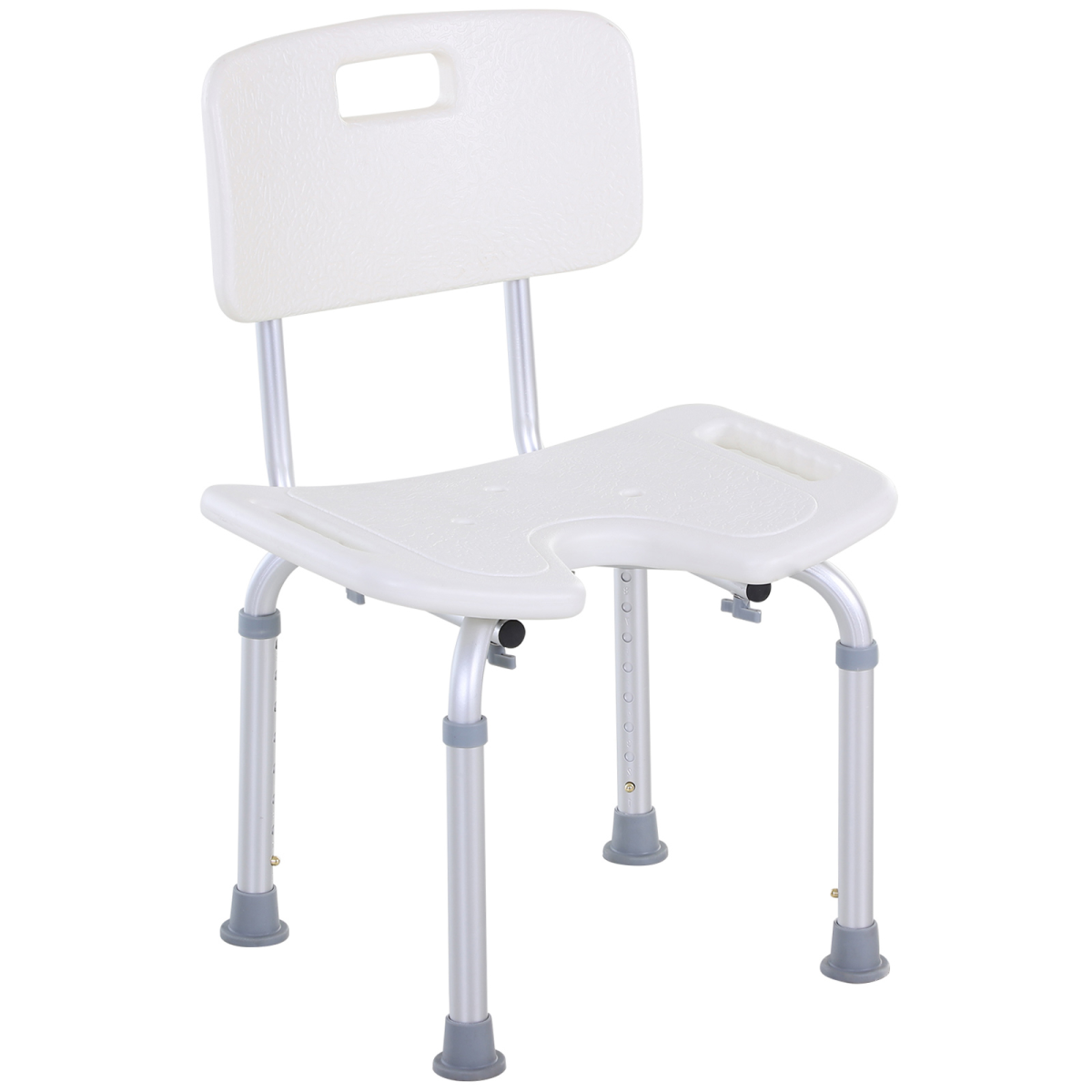 HOMCOM Adjustable Aluminium Shower Stool with U-Shaped Seat, Handle and Non-Slip Feet – Bath Chair, 136kg