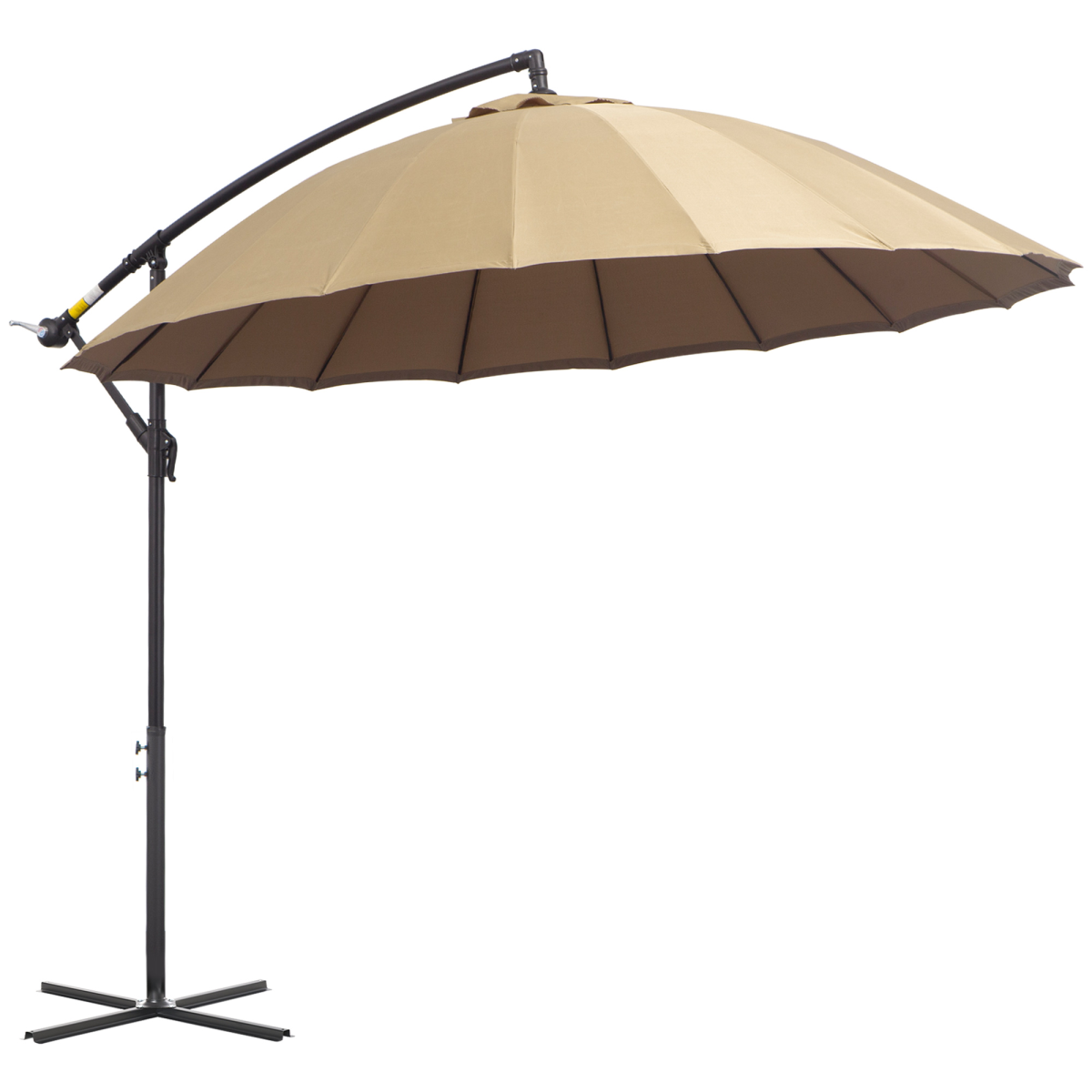 Outsunny 3m Cantilever Patio Parasol with Crank Handle, 18 Fibreglass Ribs & Cross Base – Offset Garden Shade, Khaki