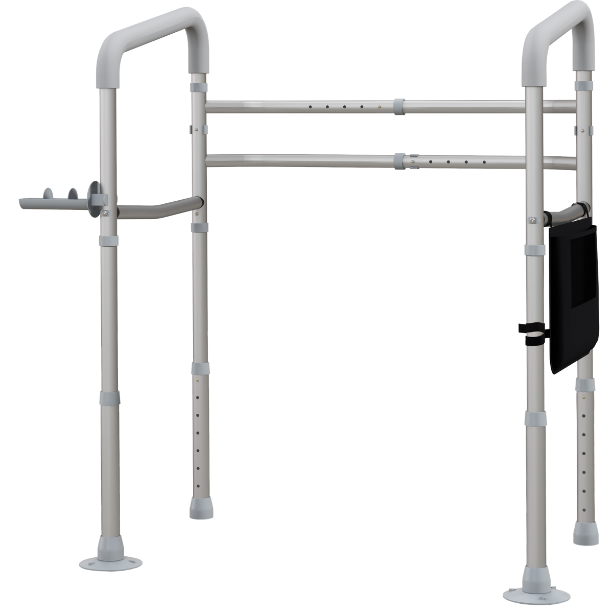HOMCOM Adjustable Toilet Safety Frame with Padded Arms, Paper Holder and Side Pocket – Aluminium Bathroom Aid