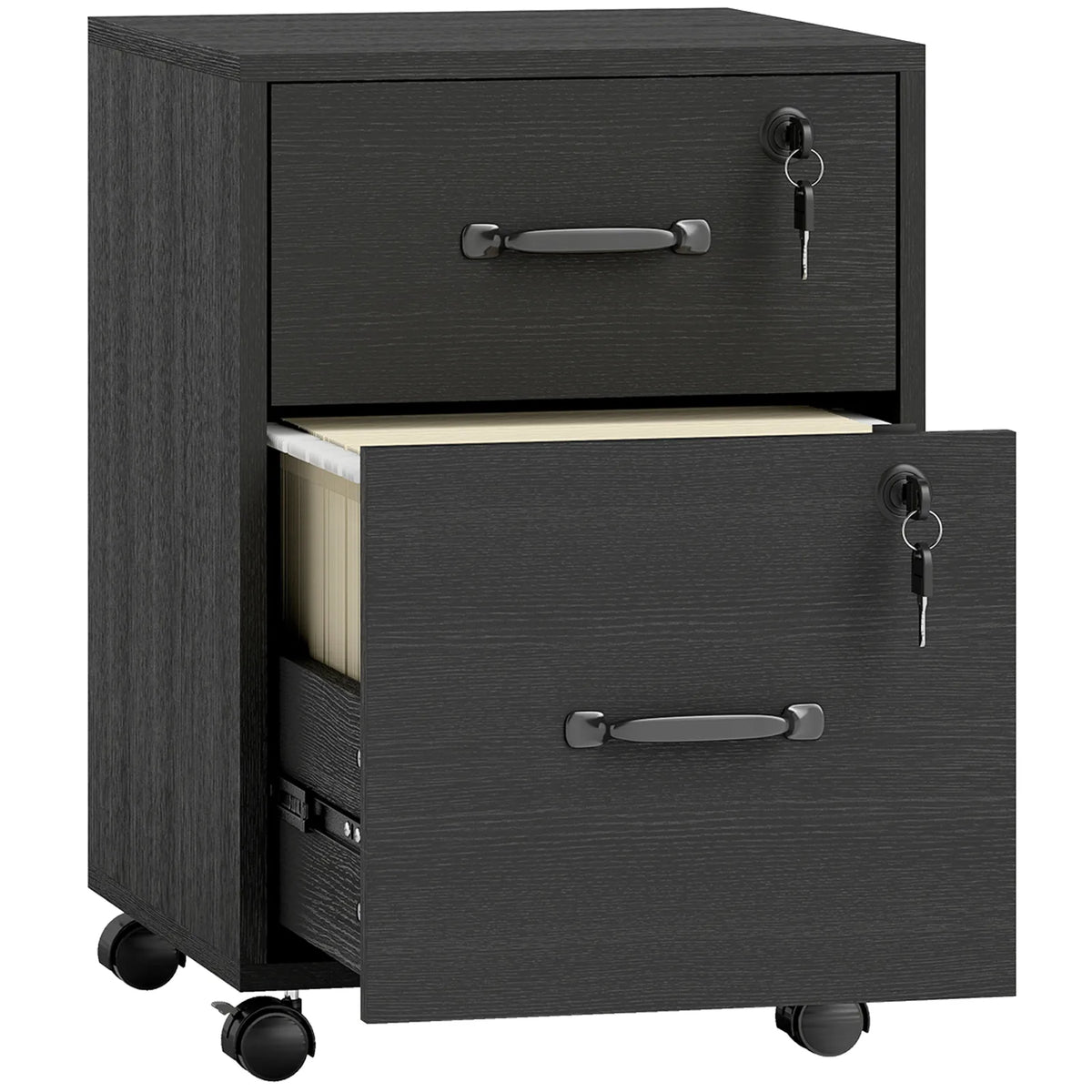 HOMCOM Rolling File Cabinet with 2 Drawers & Lockable Wheels – Under-Desk Mobile Storage, Black