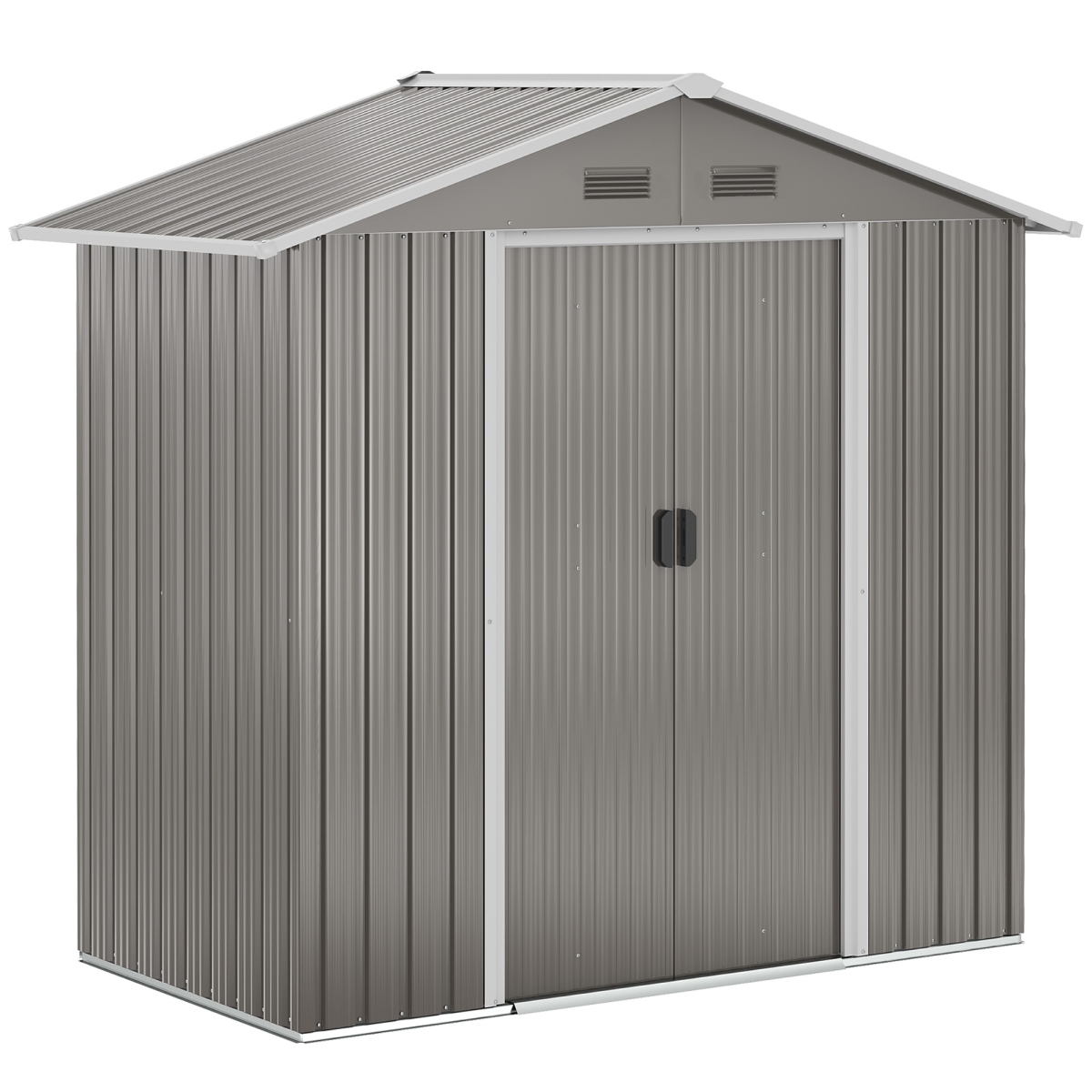 Outsunny 6.5 x 3.5ft Metal Garden Shed with Double Sliding Door and Sloped Roof – Outdoor Storage, Grey