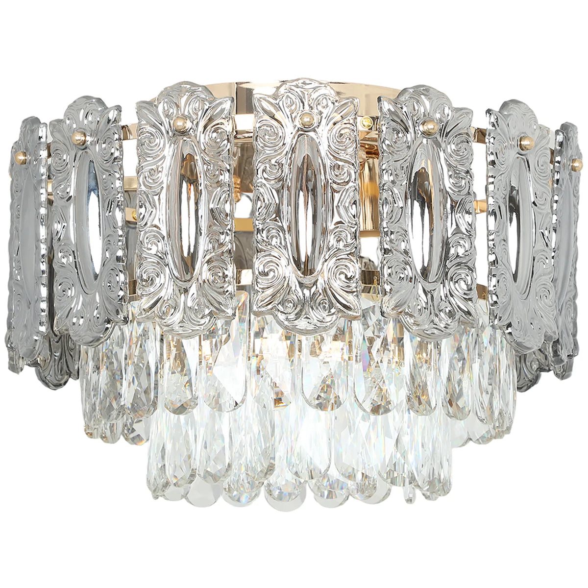 HOMCOM 3-Light Flush Mount Chandelier with Crystal and Smoke Glass – 40 cm Gold Ceiling Light
