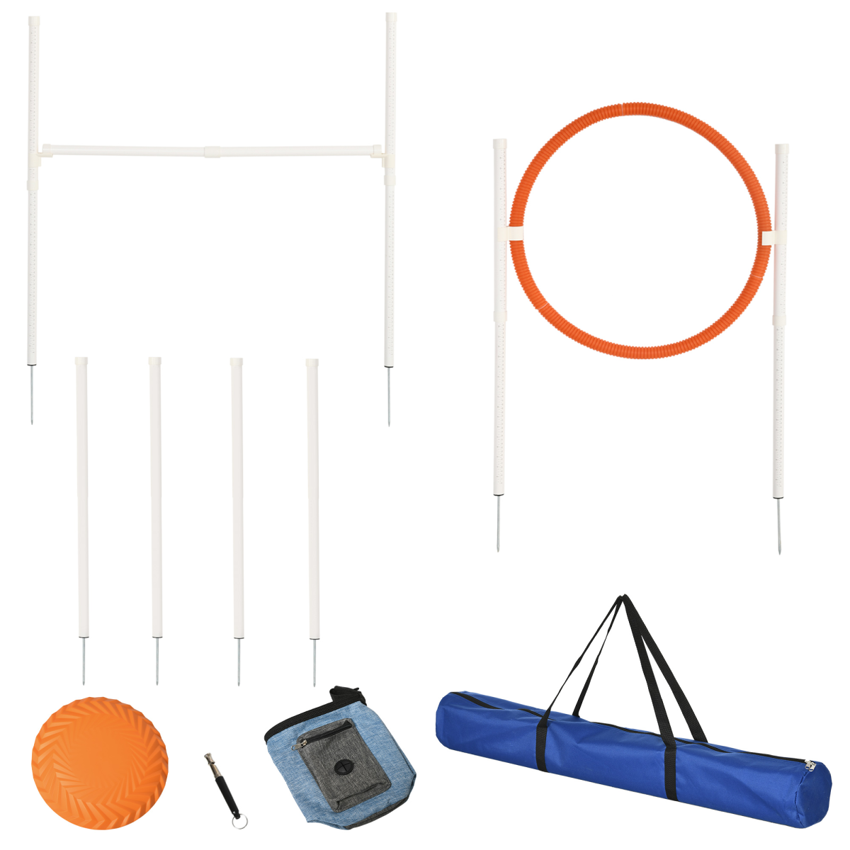 PawHut Five-Piece Dog Agility Training Set with Jump Hurdle, Jump Ring, Weave Poles & Storage Bag – Multicoloured