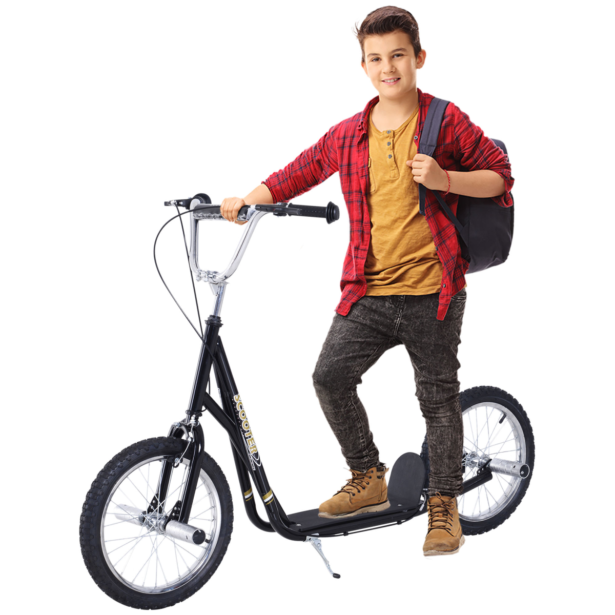 HOMCOM Kids Stunt Scooter with 16" Wheels and Adjustable Height – Front and Rear Brakes, Black
