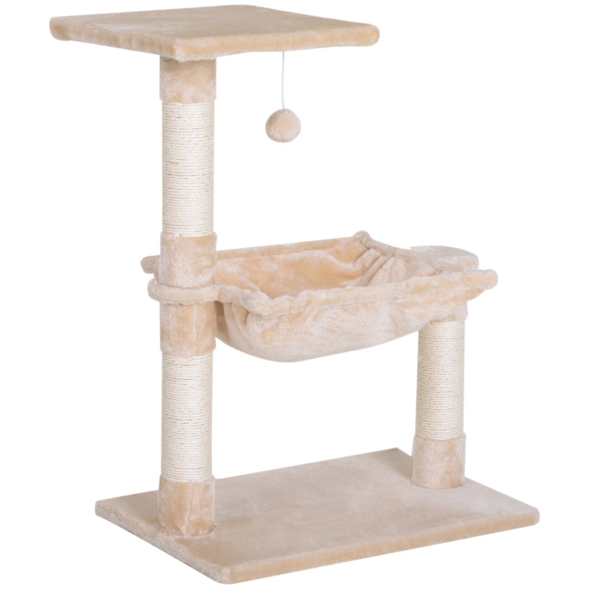 Pawhut Two-Tier Cat Activity Tree with Hammock, Sisal Scratching Posts and Hanging Ball – Kitten Play Tower