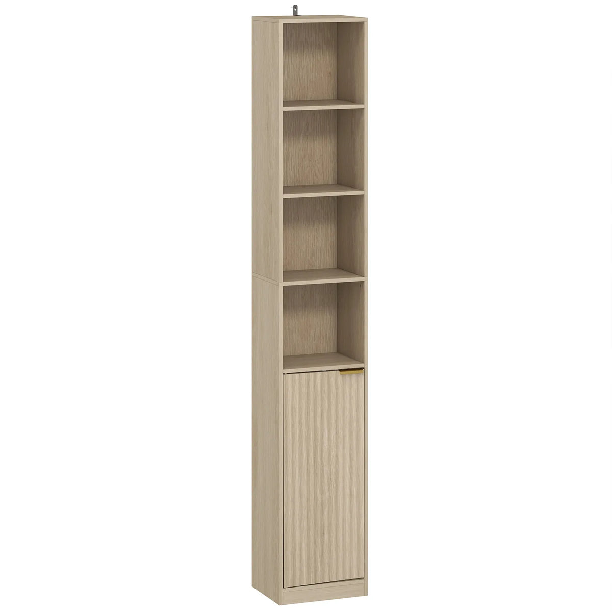 HOMCOM 6-Tier Bookcase with Adjustable Shelf, Cabinet and Anti-Tip Hardware – Slim Storage, Oak Effect