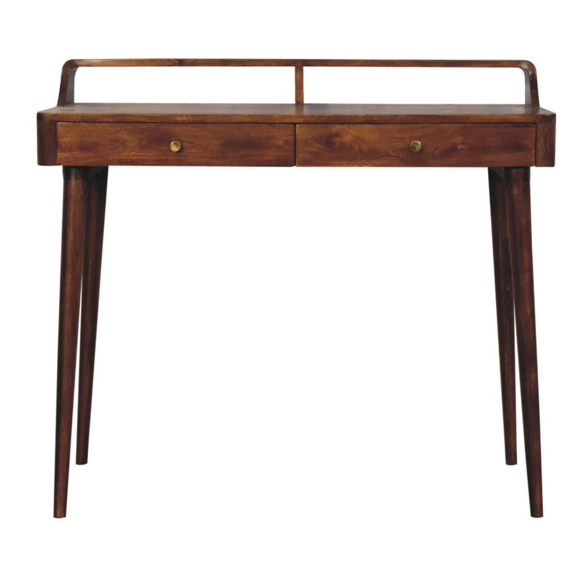 Artisan Furniture Solid Wood Elevated Console Table with 2 Drawers – Chestnut Finish Hallway Table, Dark Brown
