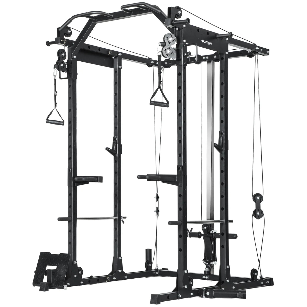 SPORTNOW Cable Crossover Machine with Lat Pull-Down, Pull-Up Station & Barbell Rack – Home Multi Gym