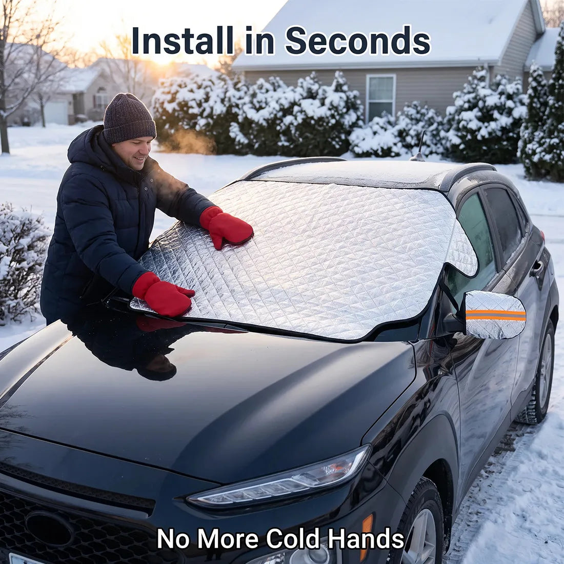 Car Windscreen Frost, Ice & Snow Cover with Side Mirror Covers – Four-Layer Waterproof Protector
