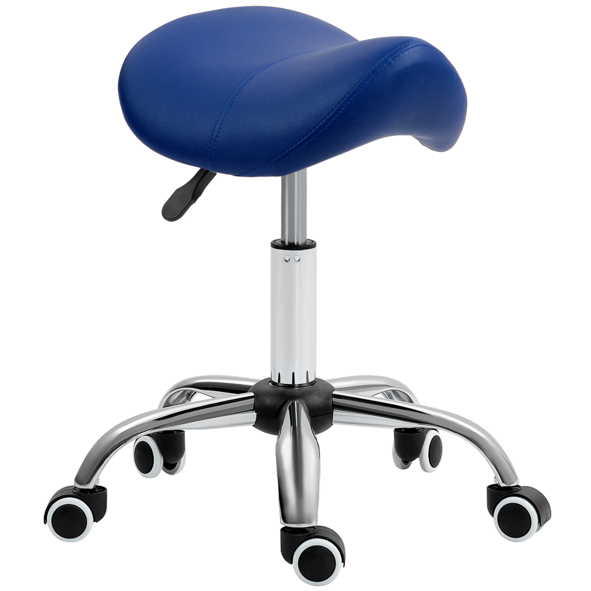HOMCOM PU Leather Saddle Stool with Moulded Padded Seat – Height Adjustable Salon Chair, Dark Blue