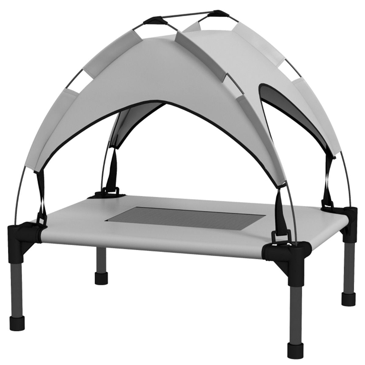 PawHut Elevated Pet Bed with UV-Resistant Canopy, Breathable Mesh & Travel Bag – Small Dog Cot, Light Grey