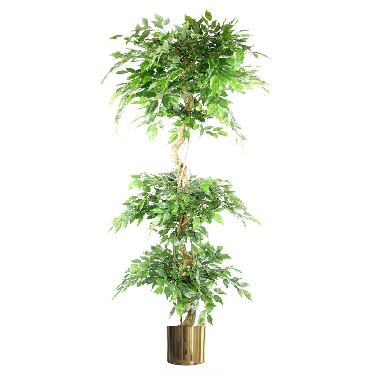 Leaf Artificial Twisted Trunk Ficus Tree, 180cm Triple Ball Topiary with 1984 Leaves & Metal Planter, Gold