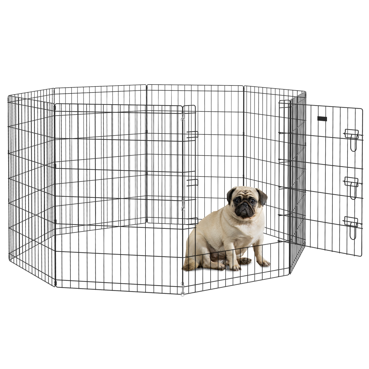 PawHut 8-Panel Metal Dog Pen with Lockable Door – Indoor/Outdoor Pet Playpen for Small & Medium Dogs, 91cm High