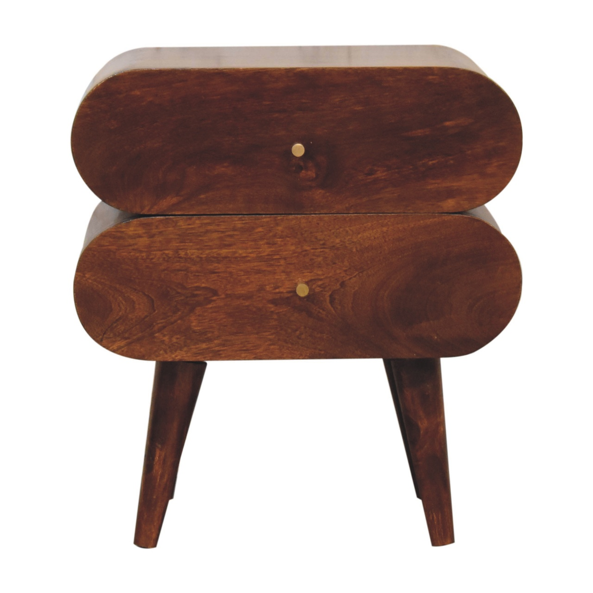 Artisan Furniture Bubble Bedside Table with 2 Drawers – Solid Mango Wood, Chestnut Finish, Brown