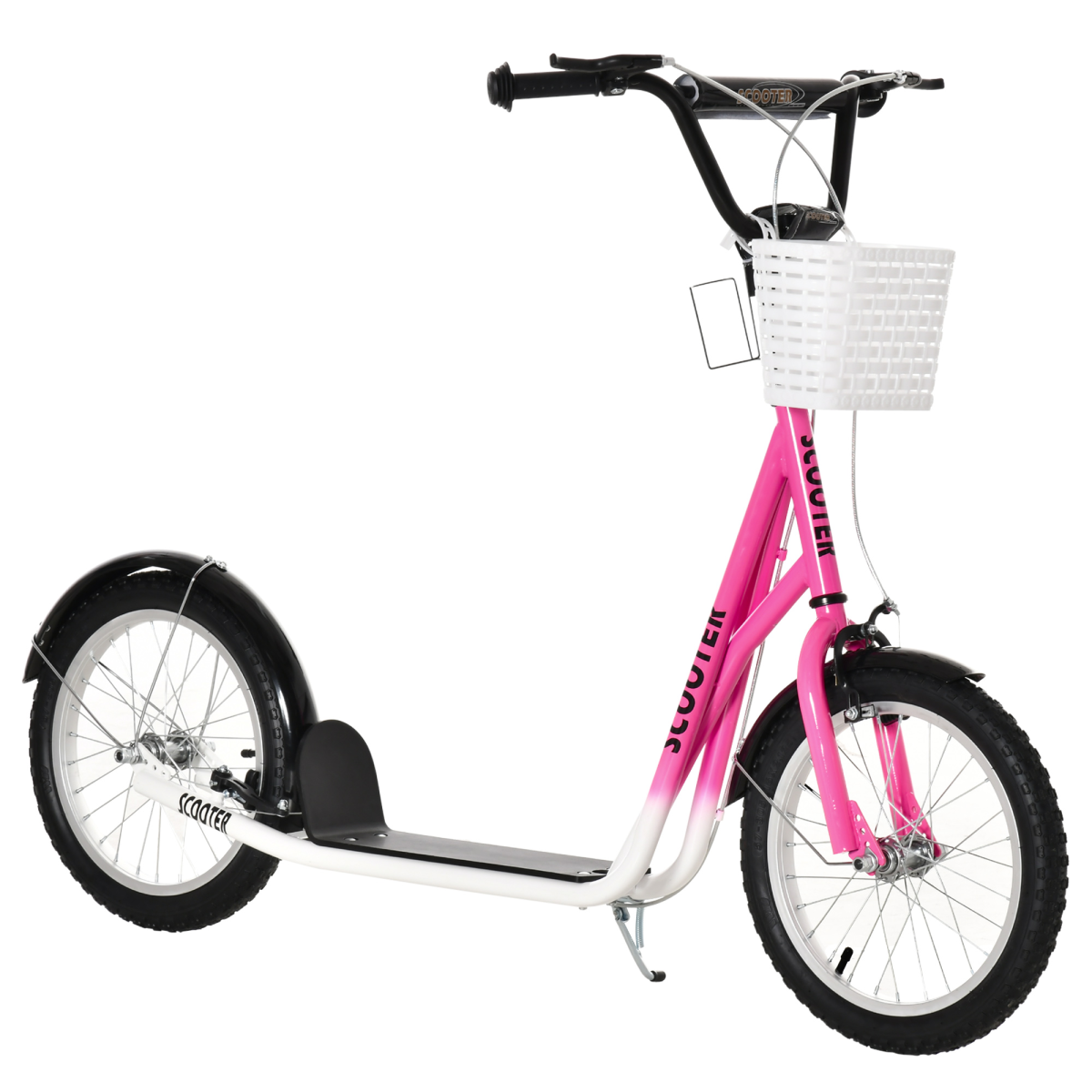 HOMCOM Kids Kick Scooter with Adjustable Handlebar, Dual Brakes & Basket – Big Wheel Scooter for Ages 5-12