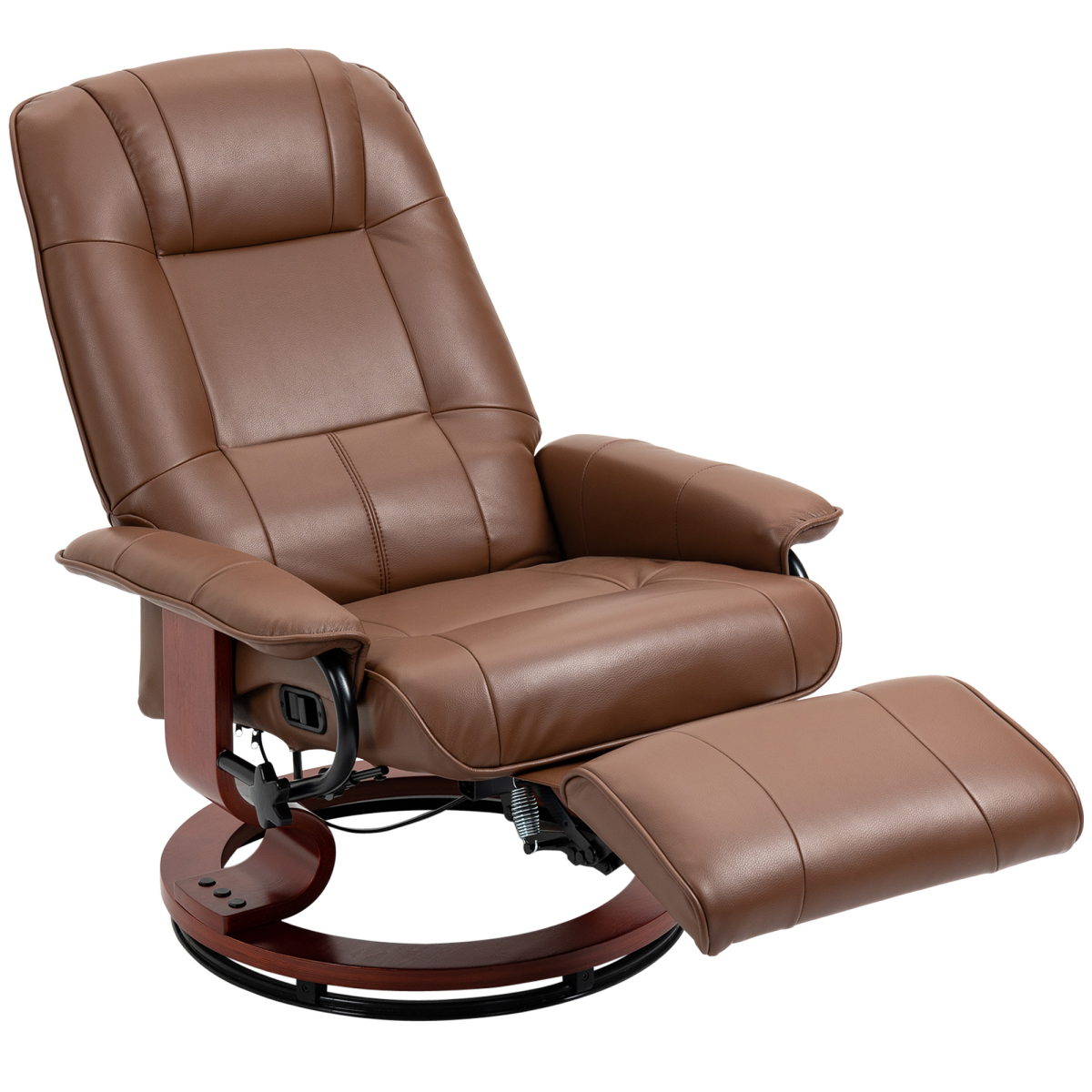 HOMCOM Office Recliner Chair with 145° Reclining Back, Manual Footrest & 360° Swivel – PU Leather, Brown