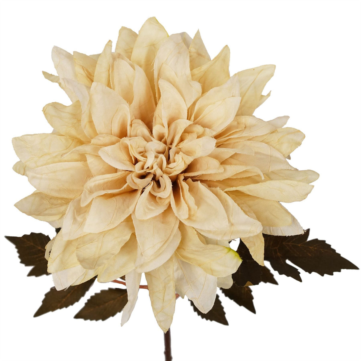 Leaf 55cm Artificial Dahlia Flower Stem with Silk Flowers and Wired Stem – Dusty Cream