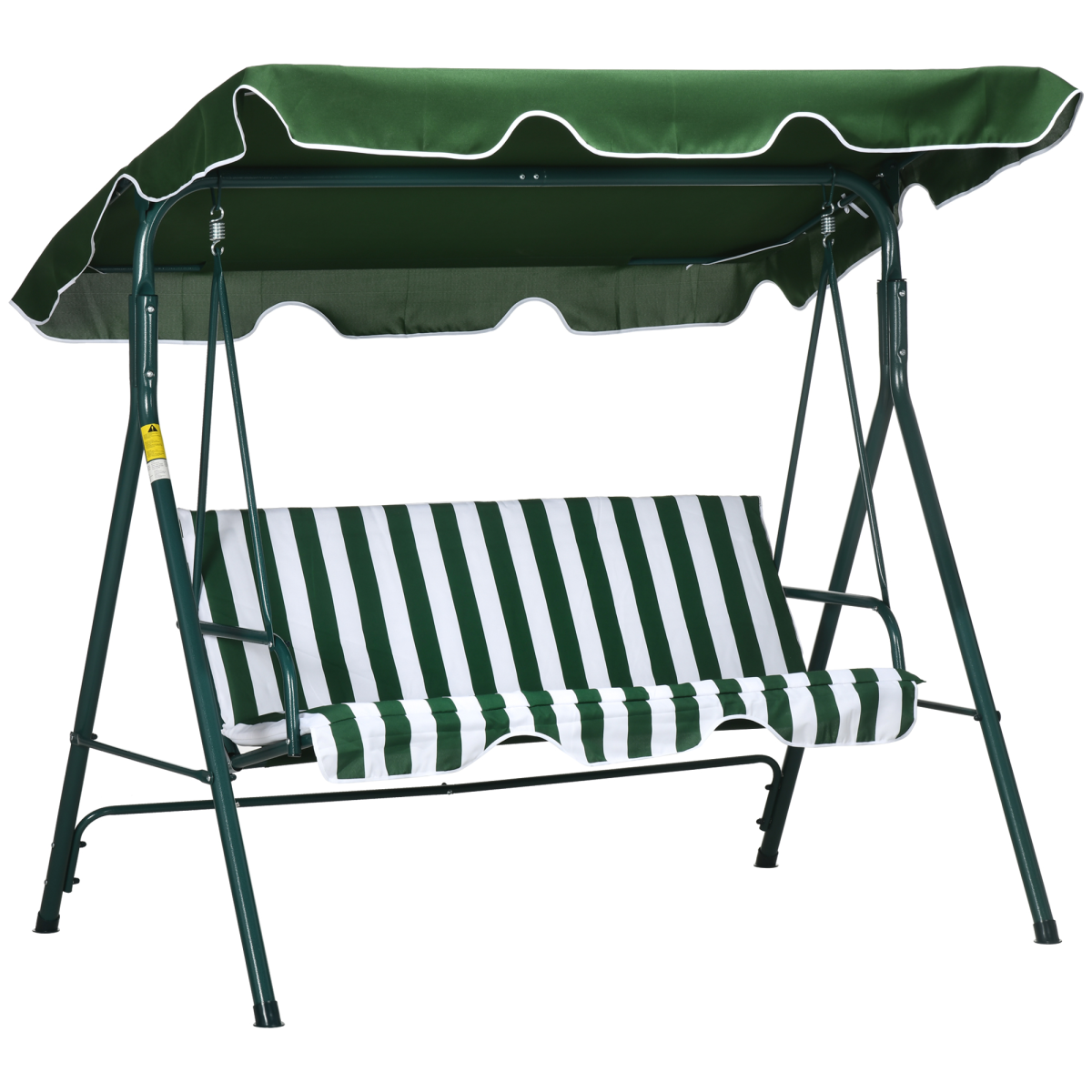 Outsunny 3-Person Porch Swing Chair with Tilting Canopy and Cushions – Steel Garden Swing Seat, Green
