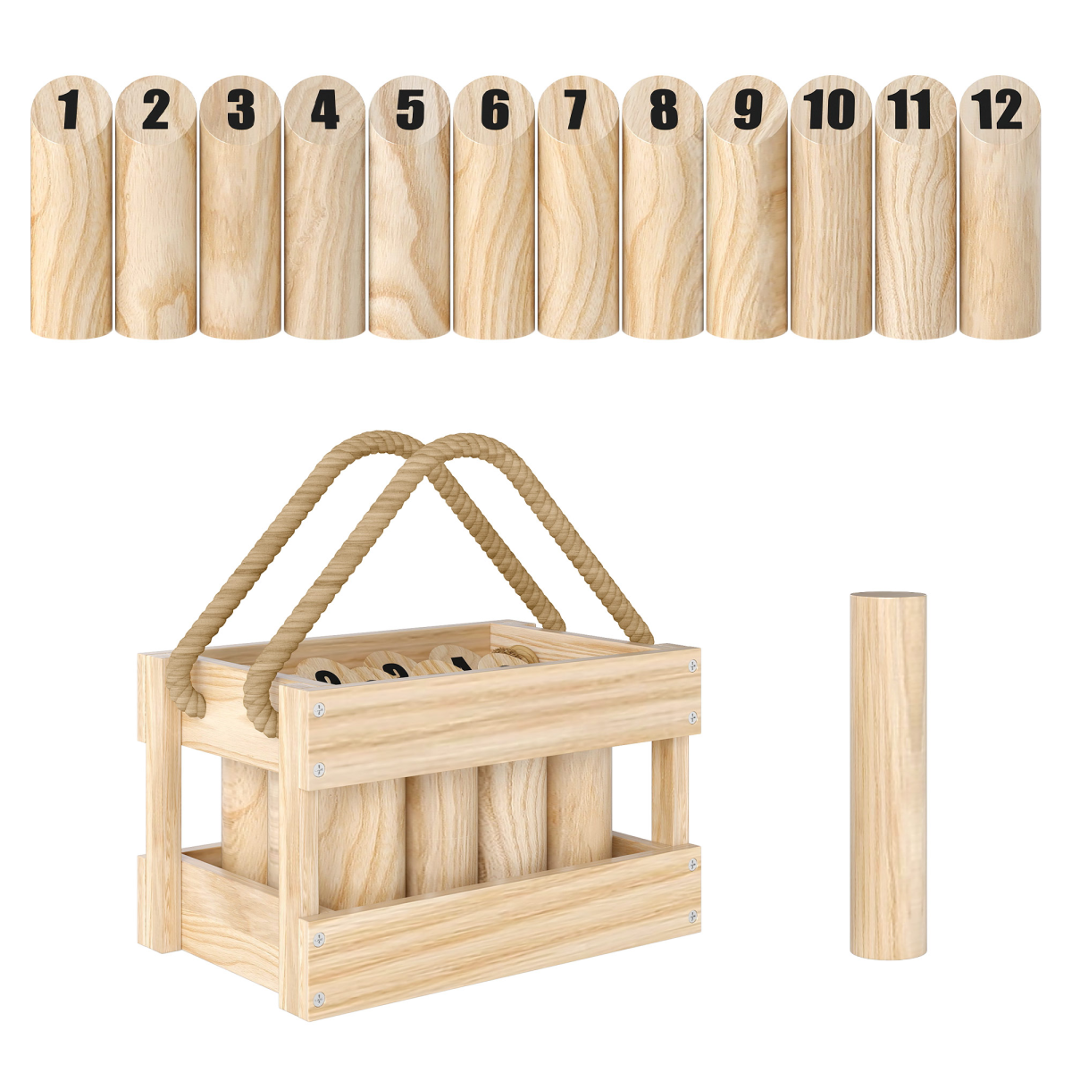 SPORTNOW Molkky Game with 12 Numbered Skittles & Carry Crate – Pinewood Outdoor Throwing Game