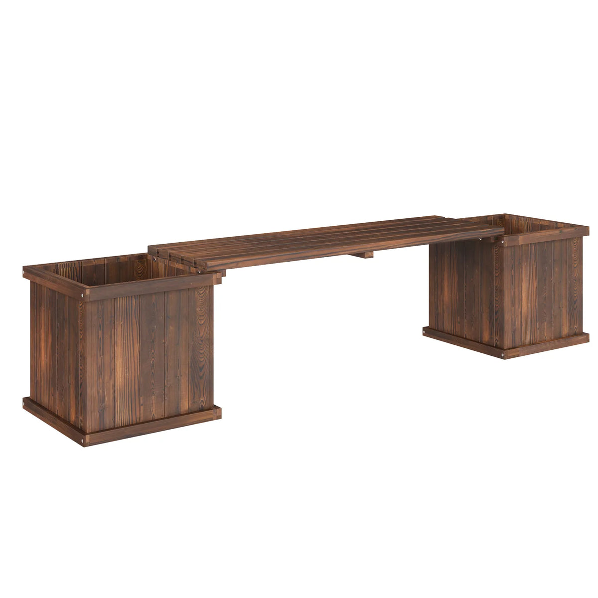 Outsunny Wooden Planter & Bench Combination with Raised Beds, Carbonised Finish – Patio Seating, 176cm