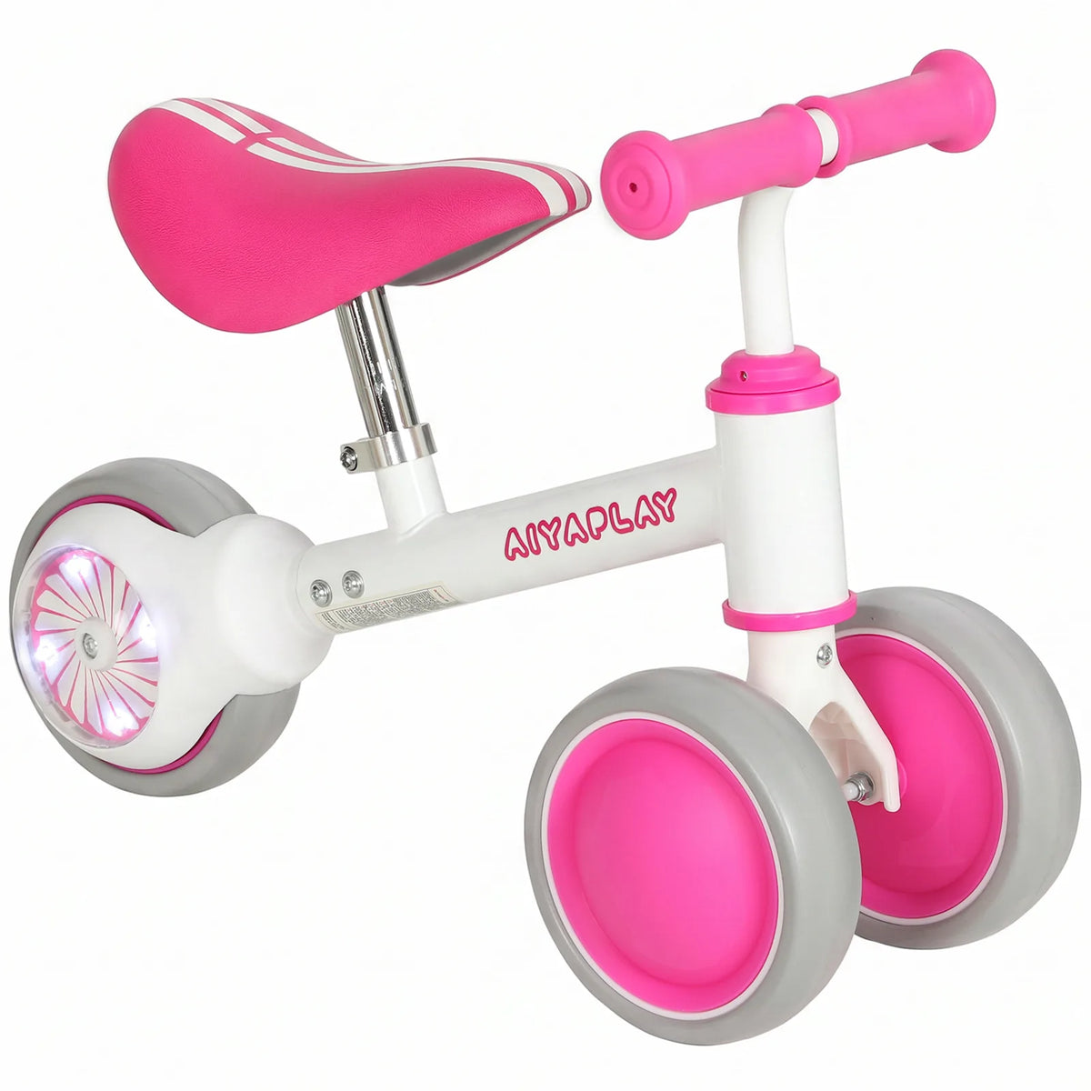 AIYAPLAY Balance Bike for Toddlers 1–2 Years with Adjustable Seat and Light-up Rear Wheels – Boys and Girls, Pink