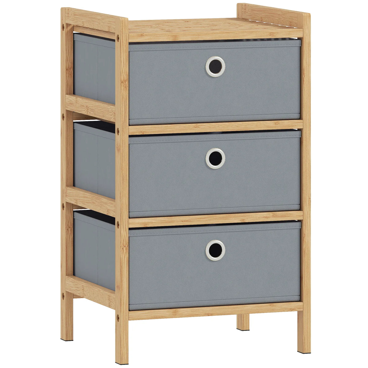 HOMCOM Narrow Chest of Drawers with 3 Fabric Drawers and Bamboo Frame – Slim Bedroom Dresser, Light Grey