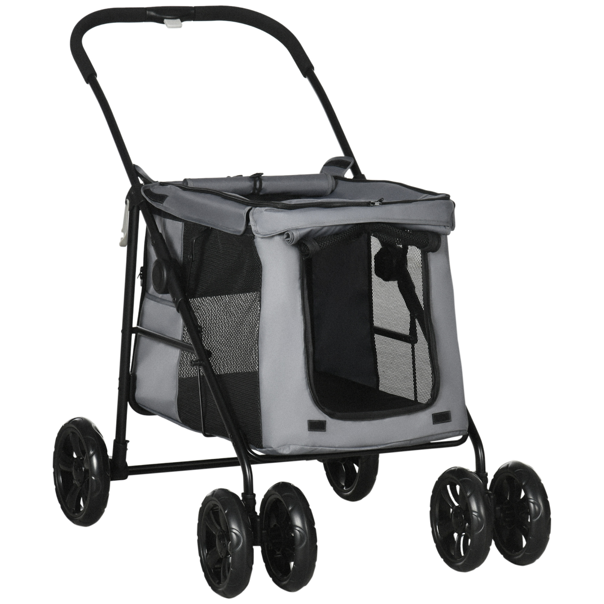 PawHut One-Click Foldable Pet Stroller with Mesh Windows – Dog Buggy for Small Dogs up to 10kg, Grey