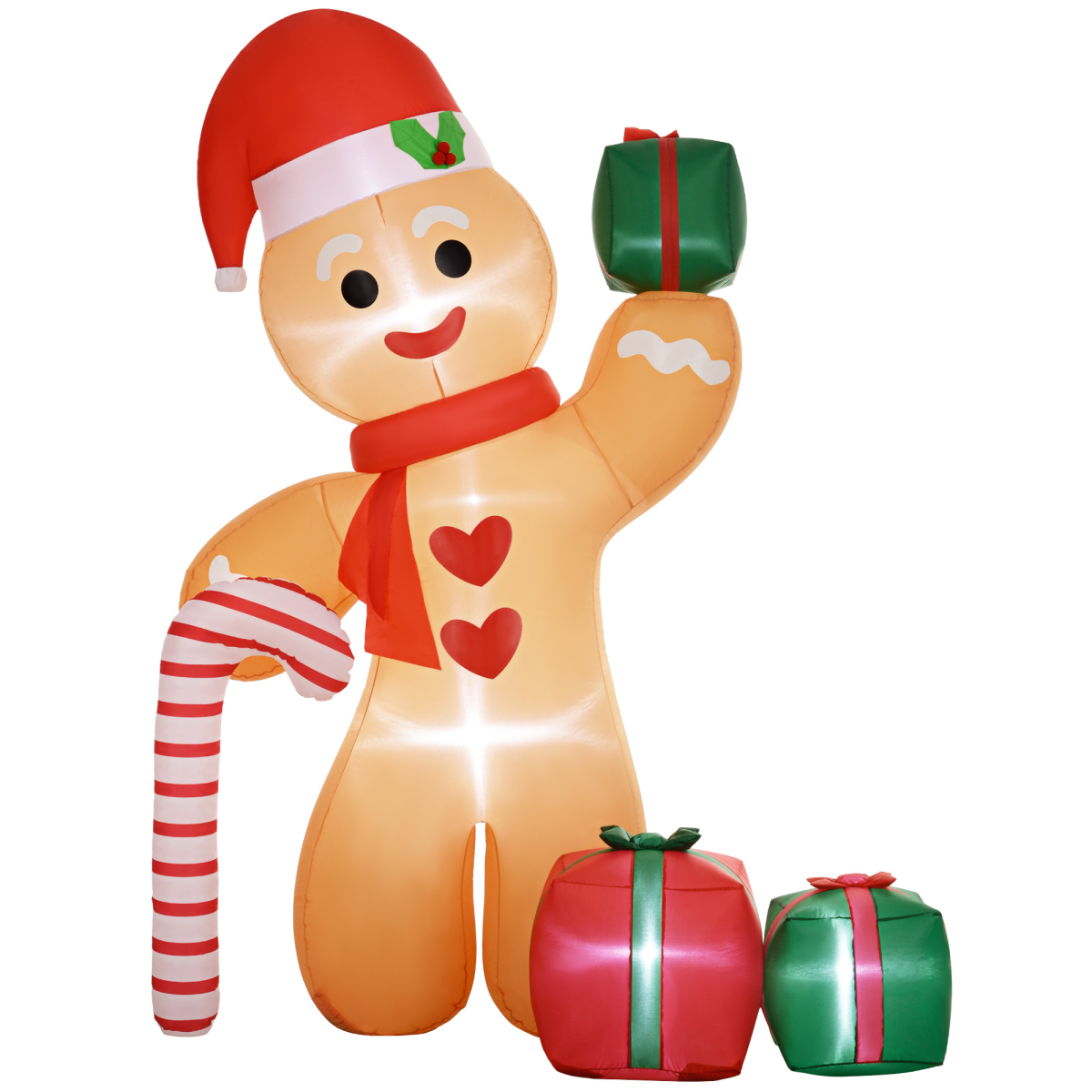 Outsunny 8ft Inflatable Christmas Gingerbread Man with Candy Cane & Gift Bags – LED Outdoor Party Decoration