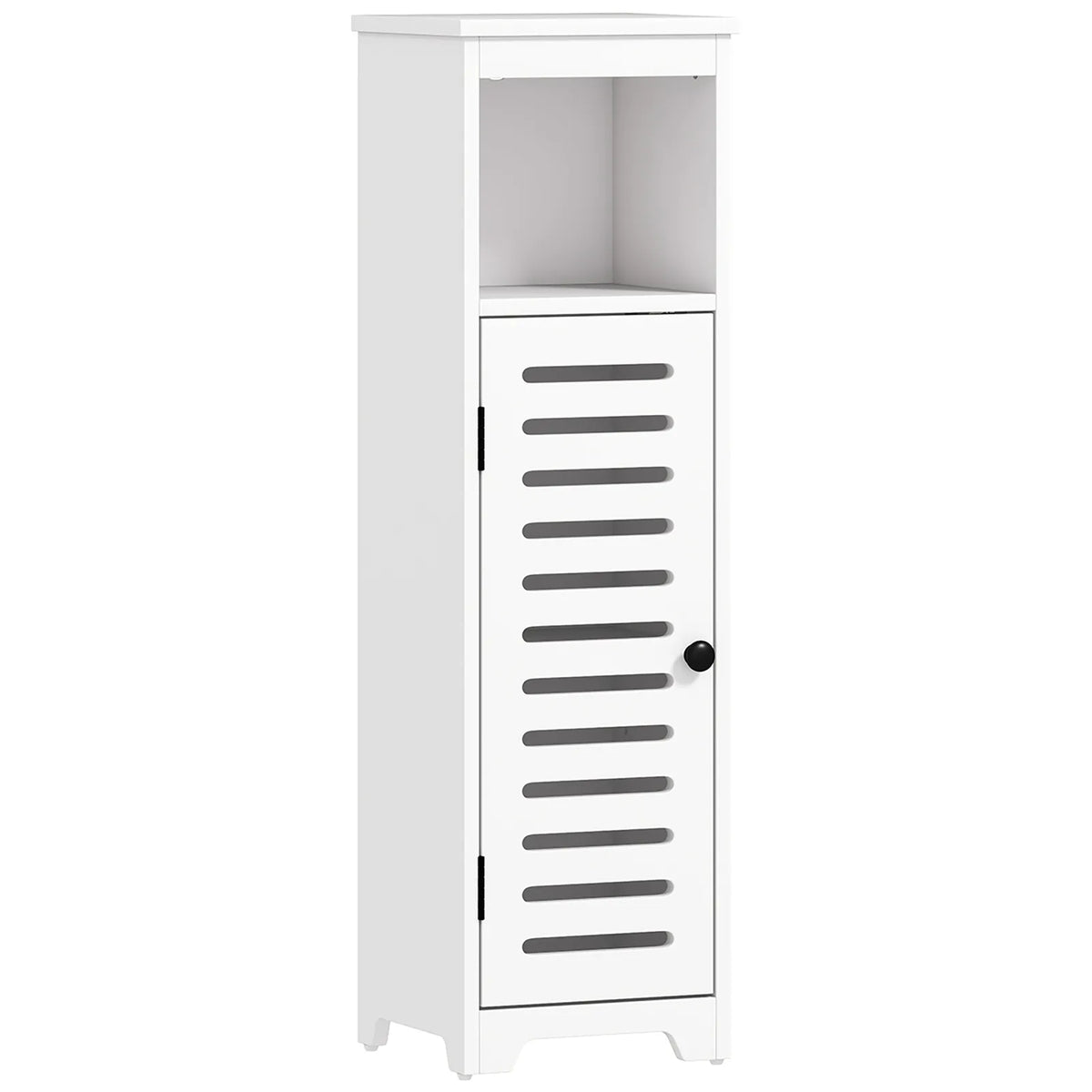 HOMCOM Slim Bathroom Floor Cabinet with Louvered Door, Open Shelf and Adjustable Shelf – Storage Unit, White