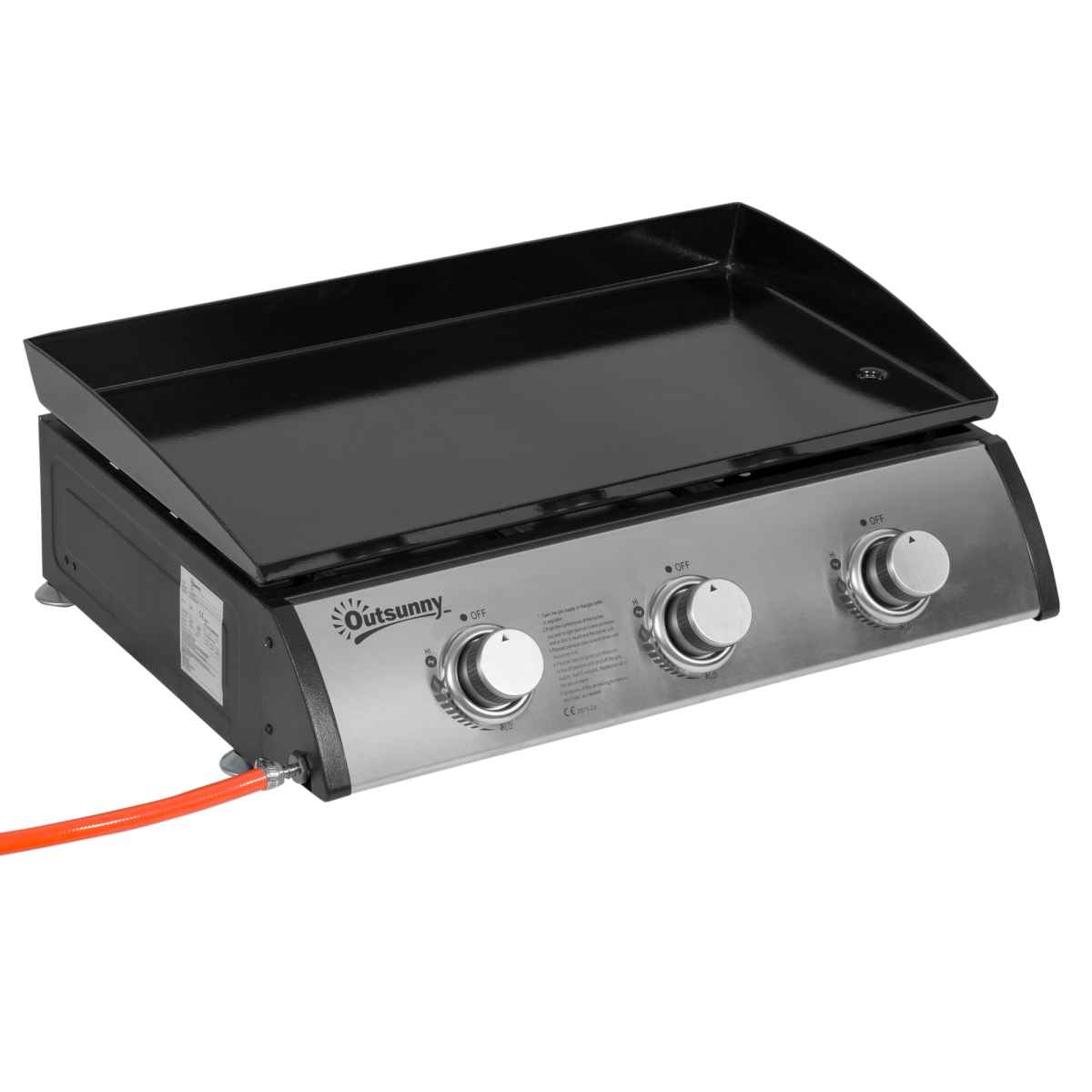 Outsunny Portable Gas Plancha BBQ Grill with 3 Stainless Steel Burners, 9kW – Non-Stick Hotplate