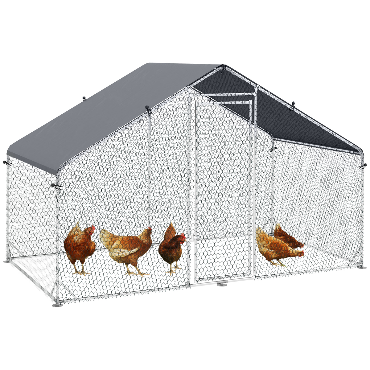 PawHut Walk-In Chicken Run with Waterproof Cover, 3 x 1.7 x 1.9m – Galvanised Steel Coop Enclosure, Silver