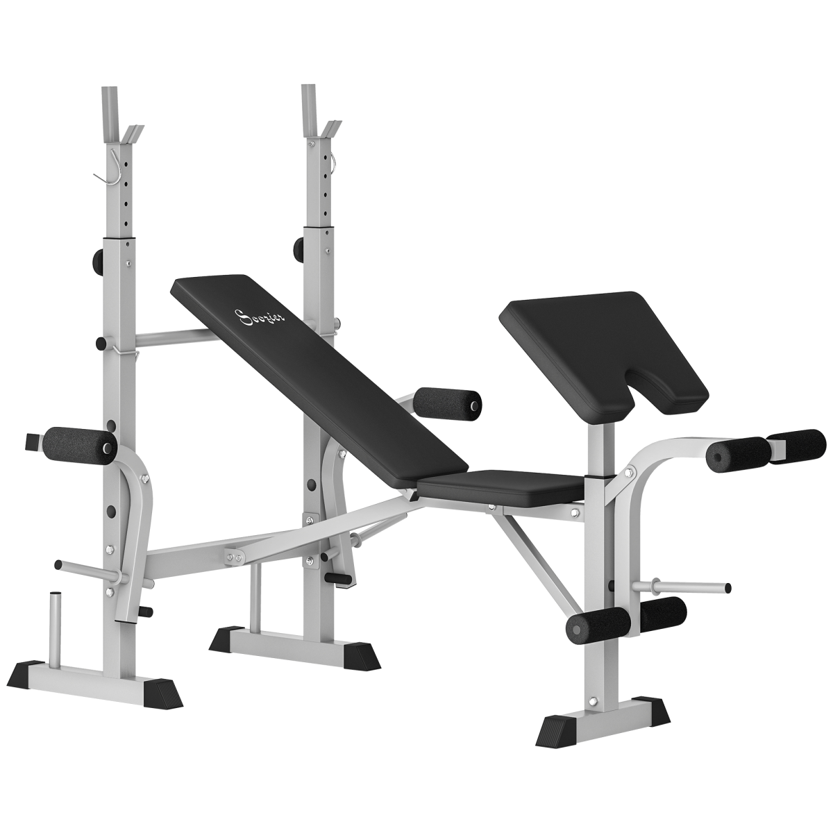HOMCOM Adjustable Weight Bench with Squat Rack, Leg Developer & Plate Storage – Home Gym Workout Bench, Grey