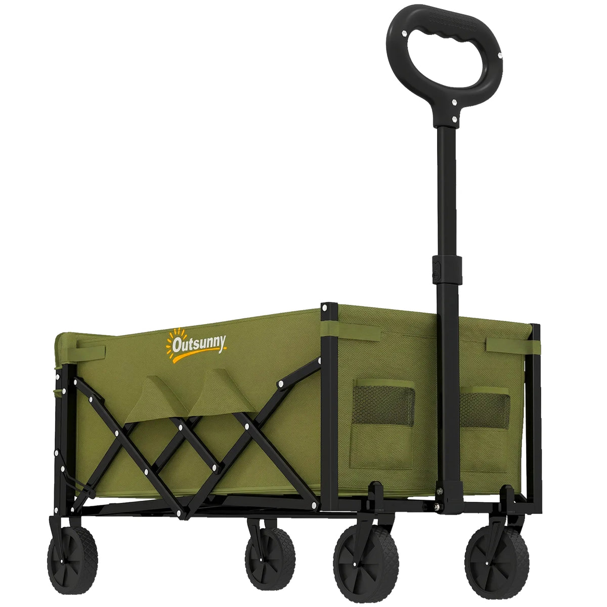 Outsunny 60L Foldable Festival Trolley – Collapsible Wagon Cart with Drop-Down Tailgate and Adjustable Handle, Green