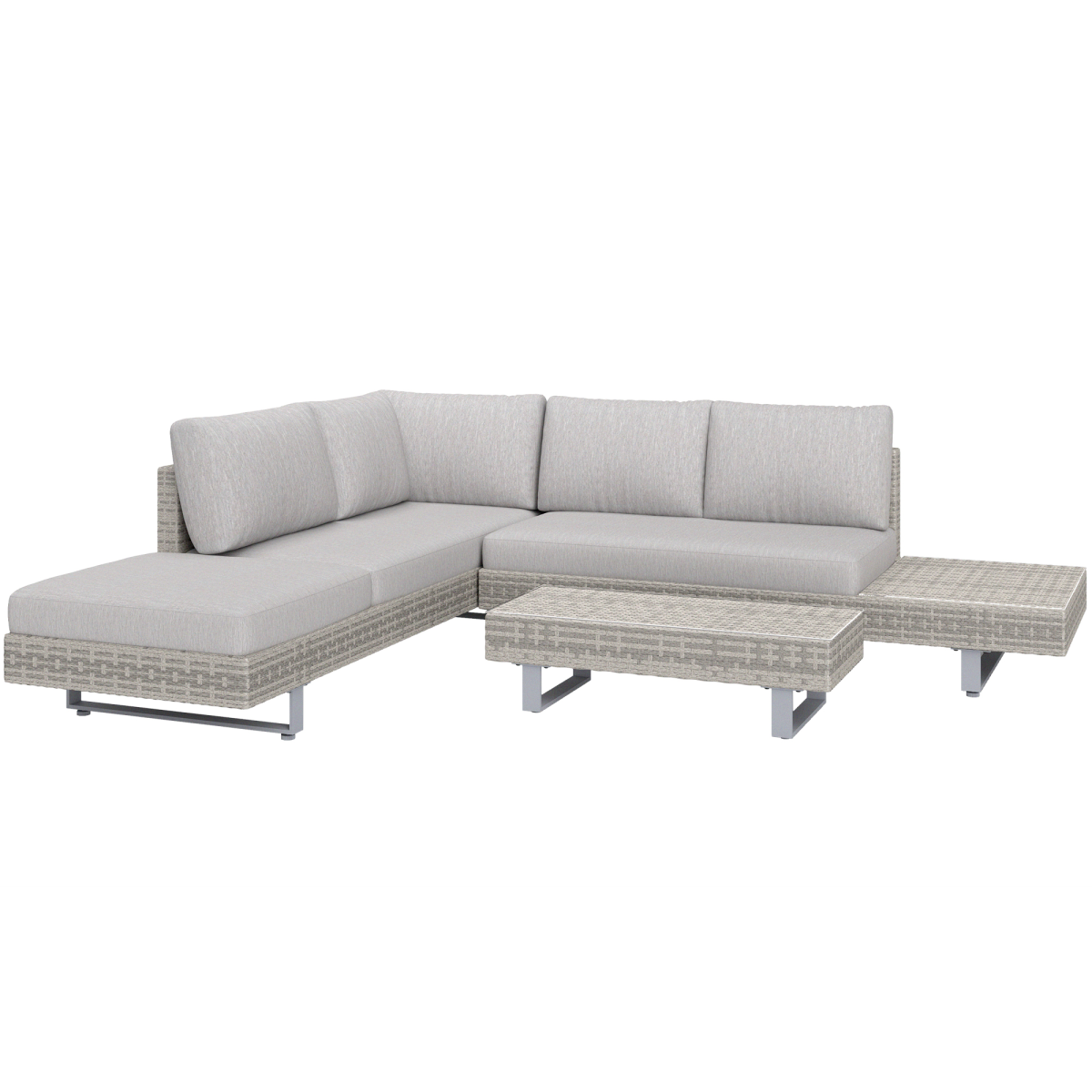 Outsunny 3-Piece Rattan Sofa Set with Tea Table, Side Table & Cushions – PE Wicker Lounge Furniture, Grey