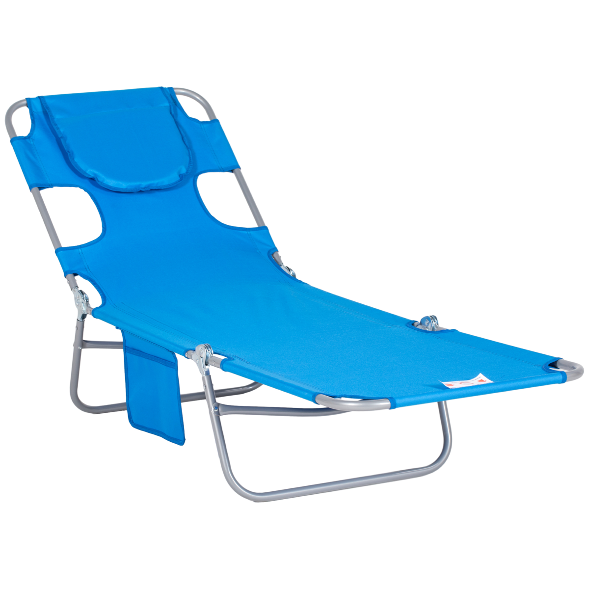 Outsunny Portable Beach Chaise Lounge with Face Cavity & Arm Slots – Reclining Sun Lounger with 5 Positions, Blue