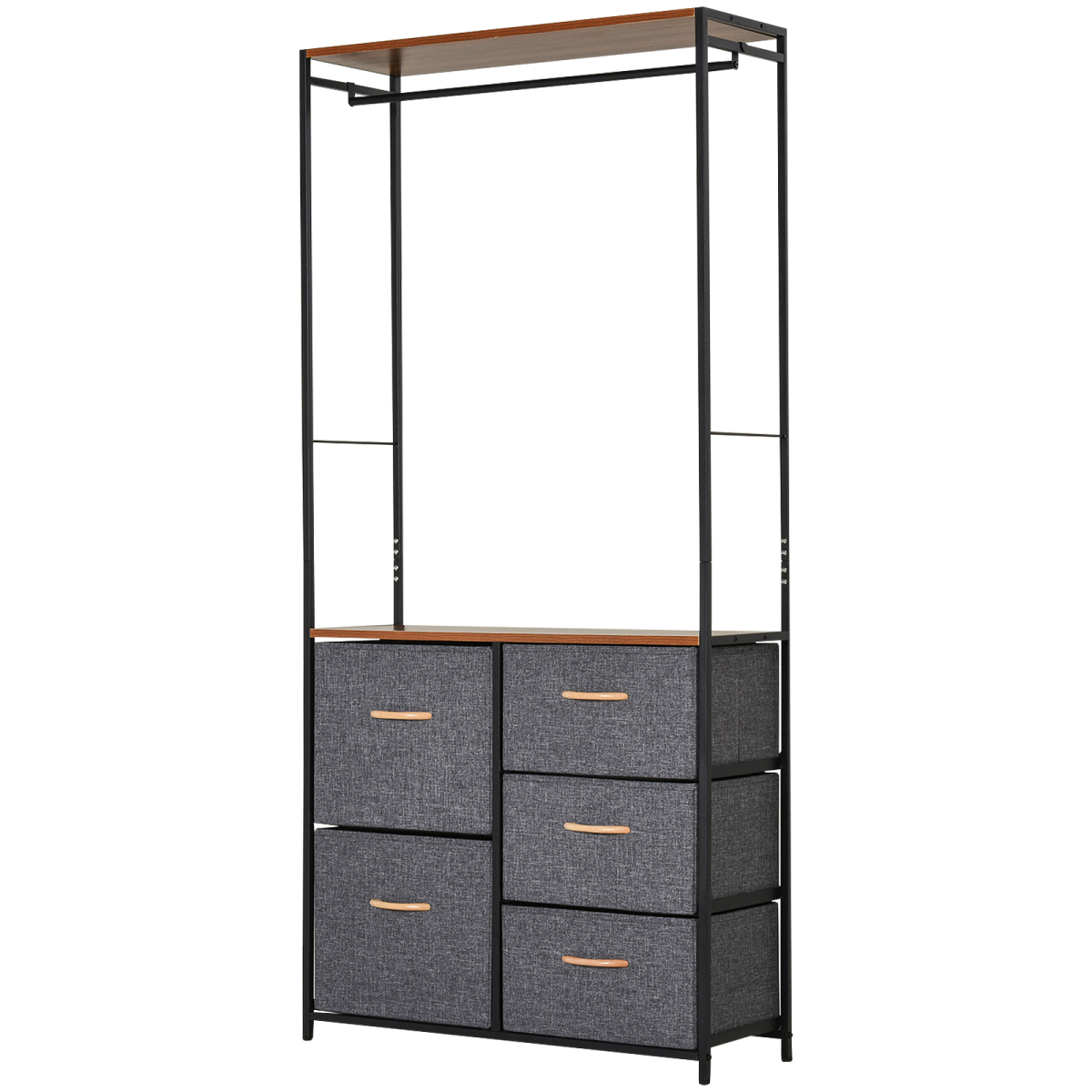 HOMCOM 175 x 83cm Freestanding Coat Rack with Steel Frame, Hanging Rail and Drawers – Black/Brown