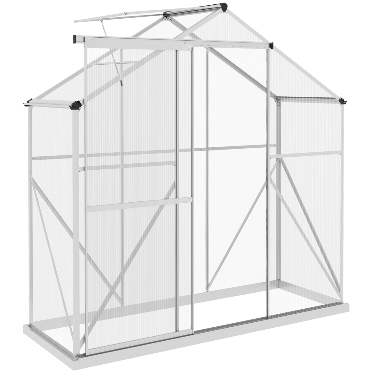 Outsunny 6 x 2.5ft Polycarbonate Greenhouse with Aluminium Frame & Sliding Door – Adjustable Vent, Silver