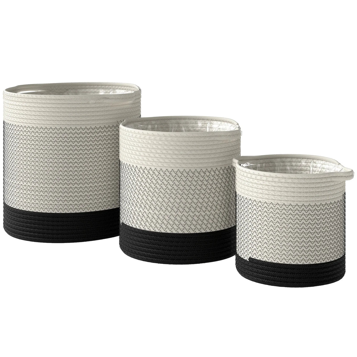 Outsunny Handwoven Cotton Rope Plant Pots, Set of 3 – Indoor Planters with Waterproof Liner, White