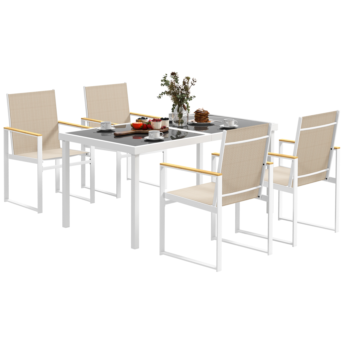 Outsunny 5-Piece Outdoor Dining Set with Tempered Glass Table & Chairs – Garden Patio Furniture
