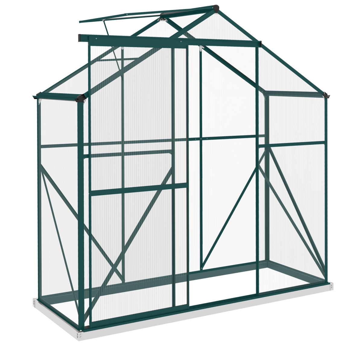 Outsunny 6 x 2.5ft Polycarbonate Greenhouse with Aluminium Frame & Sliding Door – Adjustable Vent, Green