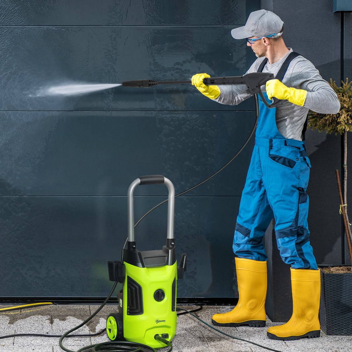1800W High Pressure Washer with Hose Reel and Snow Foam Bottle, 150 Bar – Car and Patio Cleaner, Green