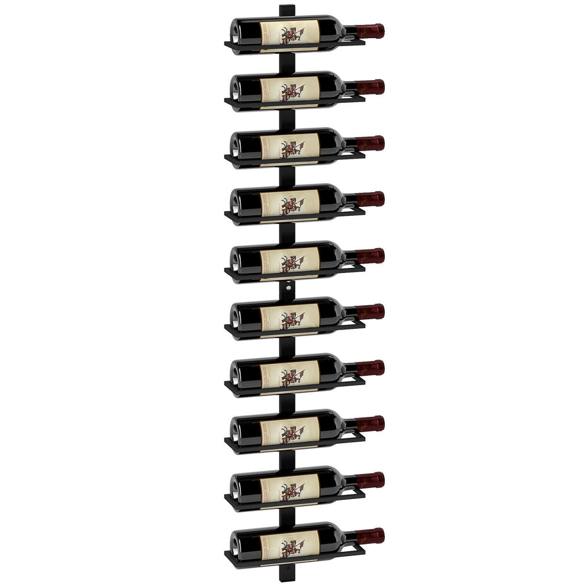 HOMCOM Wall Mounted Wine Rack for 10 Bottles – 10-Tier Powder Coated Steel Horizontal Storage, Black