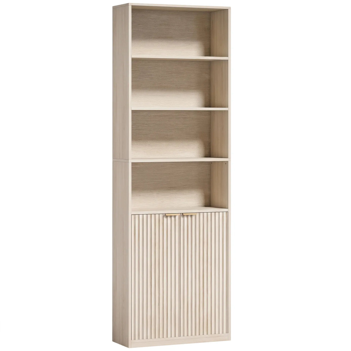 HOMCOM Slim Bookcase with Open Cubbies, Double-Door Cabinet & Adjustable Shelf – Anti-Tip Storage, Oak Wood Effect