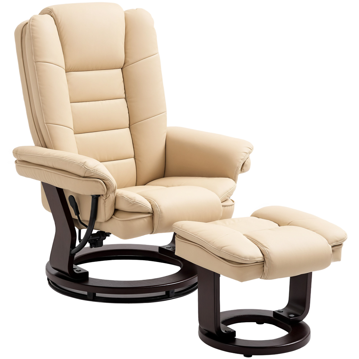 HOMCOM Swivel Manual Recliner Chair with Footrest Set – PU Leather Lounge Armchair, Beige