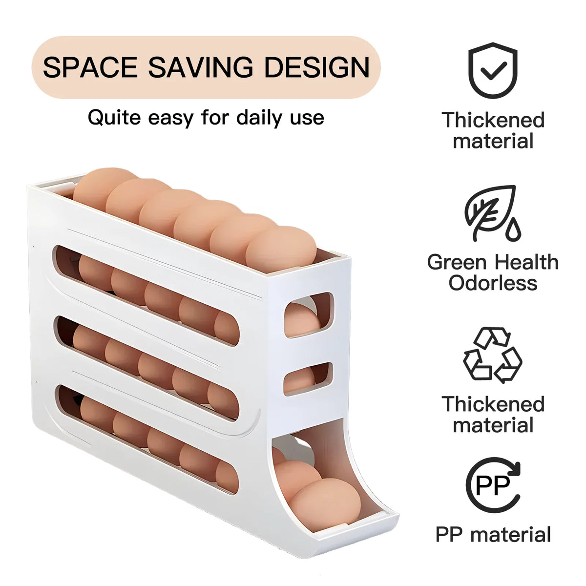 4-Tier Auto Rolling Egg Dispenser – Space-Saving Plastic Egg Holder Organiser for Fridge & Countertop
