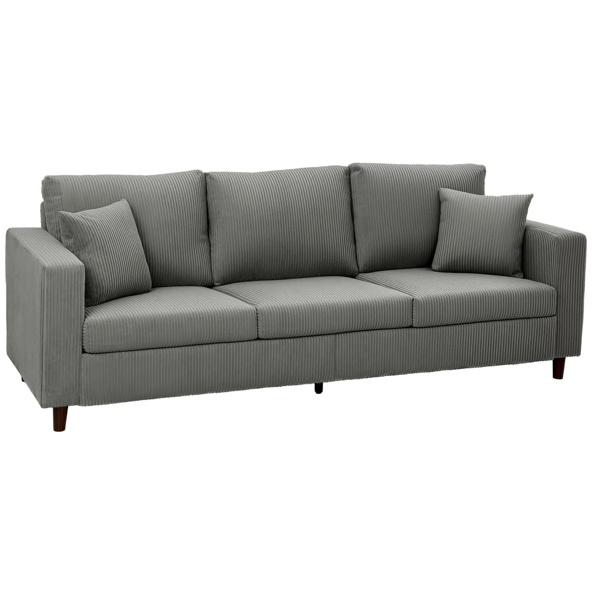 HOMCOM 3 Seater Corduroy Sofa with Extra-Wide 196cm Seat and Pocket Spring Cushions – Light Grey